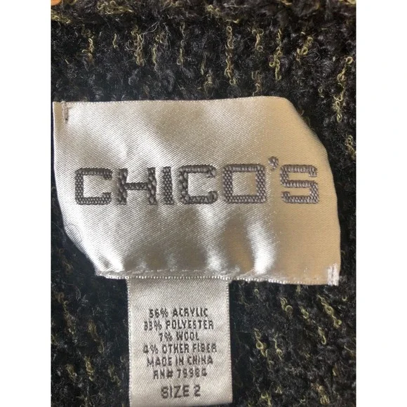 Vtg. Chicos Cardigan Sweater Duster Long Knit Open Front Pockets Brown Black | L - Picture 6 of 16